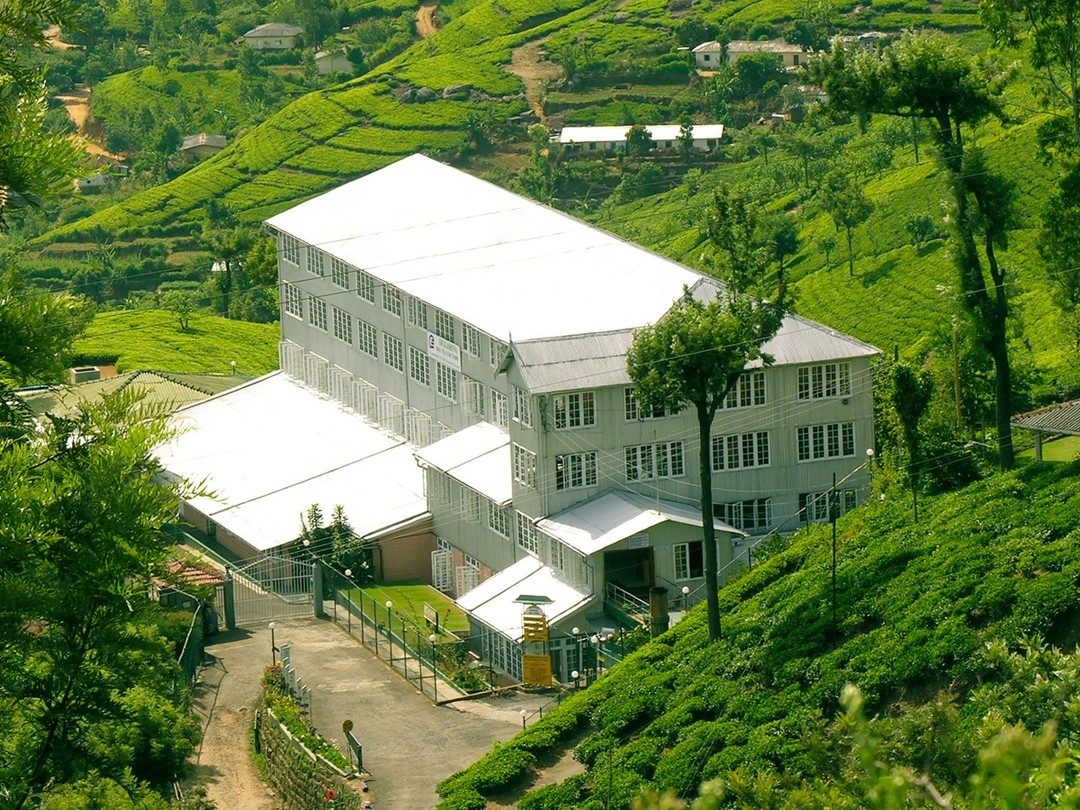 Tea factory among plantation hills at Gowerakelle Estate in Uva Province